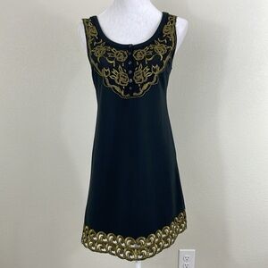 Free People sleeveless gold trim and embroidered a line dress size 4